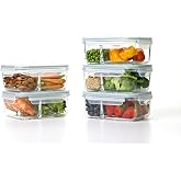 Glasslock Duo Divided Tempered Glass Food Storage Container Set, 5 Piece | Divided Compartments, Snap Close Plastic Lids with Silicone Gasket, Microwave, Fridge, Freezer and Dishwasher Safe