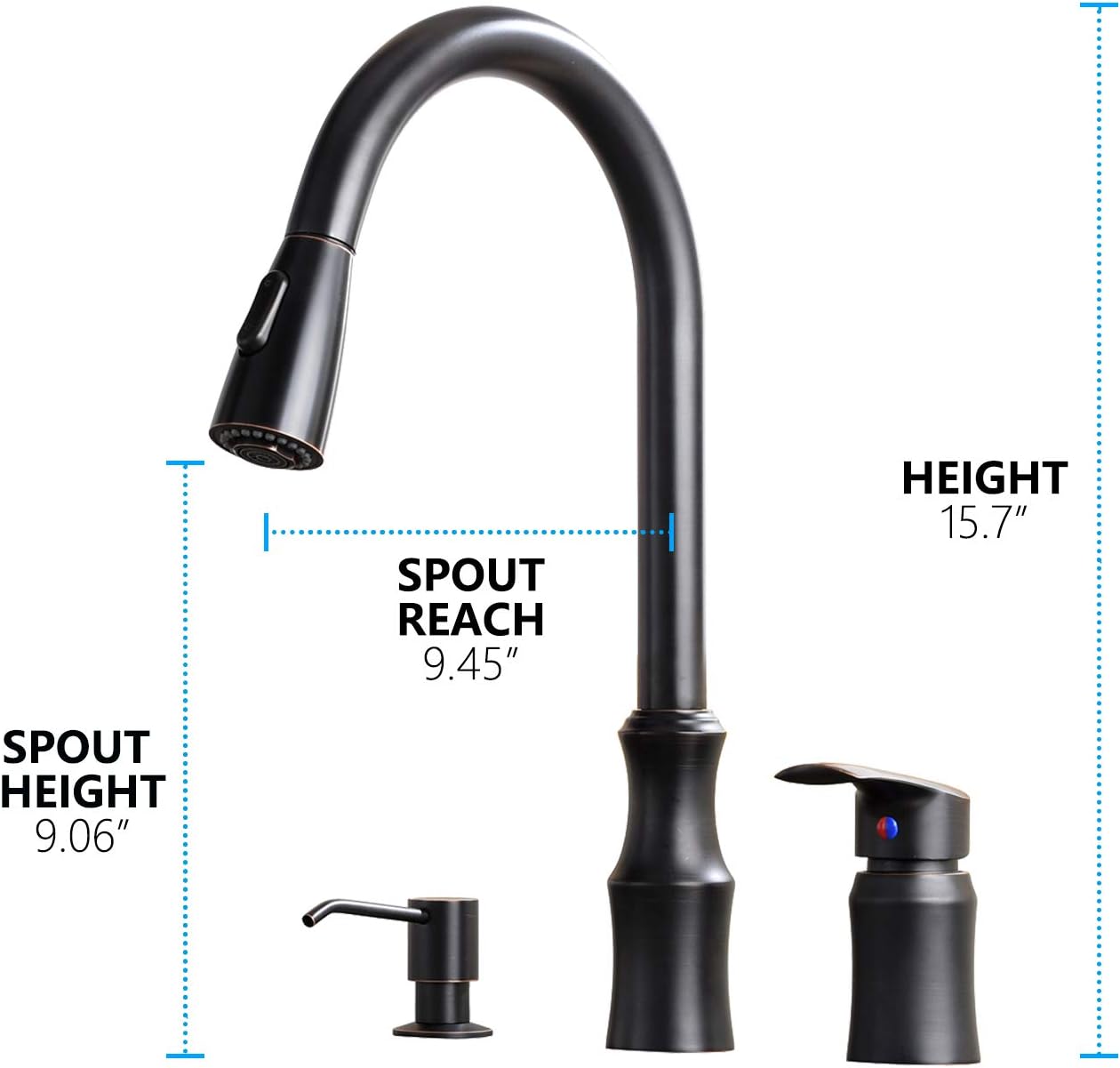 Hotis Modern Oil Rubbed Bronze 3 Hole Pull Out Stainless Steel