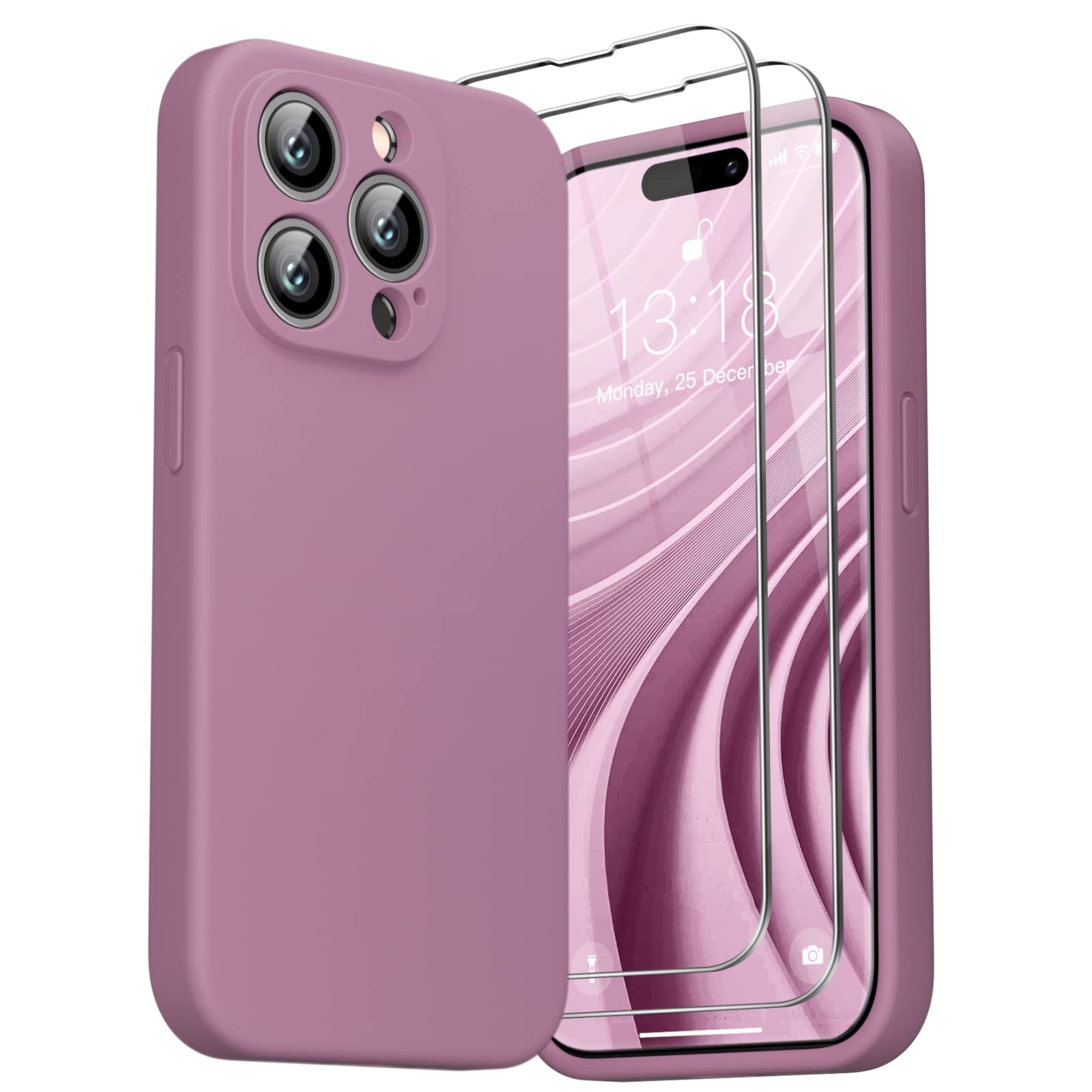 GOODVISH 3 in 1 Designed for iPhone 14 Pro Max Case 6.7" Liquid Silicone 2022, with 2x Screen Protector, [Enhanced Camera 360° Full Protection] Shockproof Anti-Scratch Slim Phone Cover, PinkPurple — image 1