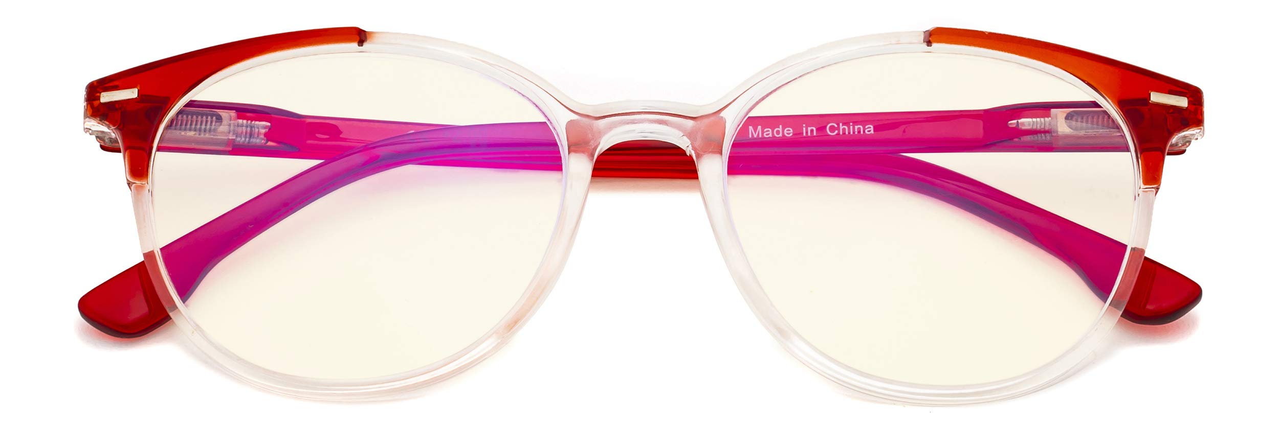 CessBlu Oversized Round Computer Glasses for Women Reading Screen Blue Light Filter Glare Blocking UV Rays (Red) +3.0