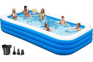 QIUJIN Inflatable Swimming Pool, 130" x 72" x 22" Oversized Thickened Blow Up Pool with Pump, Swimming Pools for Adults, Family, Backyard, Lawn, Garden, Summer Water Party