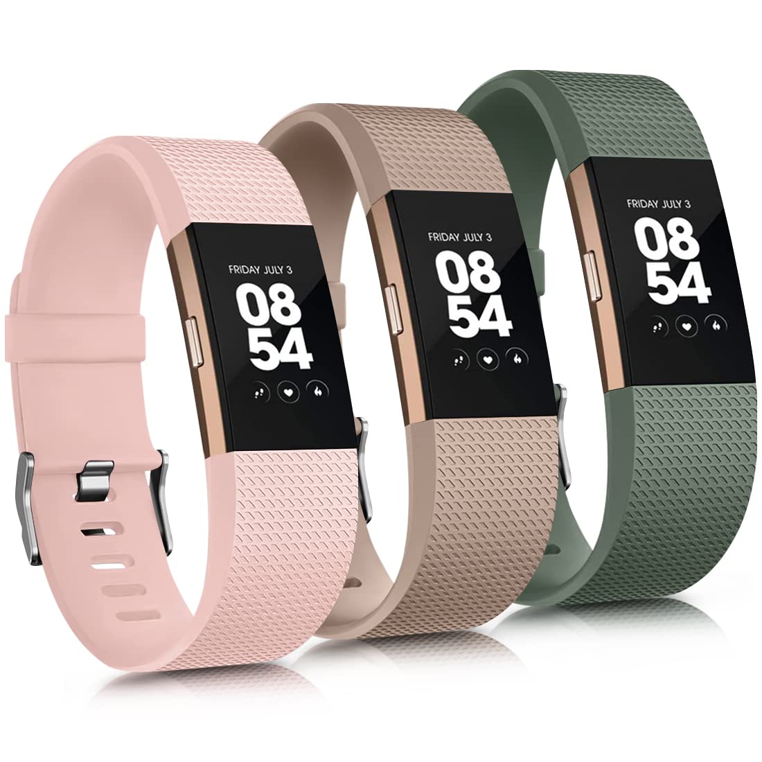 AK Compatible For Fit bit Charge 2 straps for Women Men,3 Pack Replacement strap for Fi tbit charge 2 strap, Adjustable Sport Wristbands for Fit bit Charge 2 HR (Small, Nude Pink/MilkTea/Cactus)