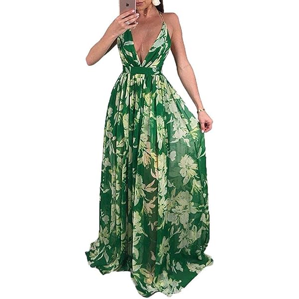 SHENHE Women's Tropical Floral Maxi Dress | Spaghetti Strap V-Neck Vacation Dress | Flowy Summer Dress