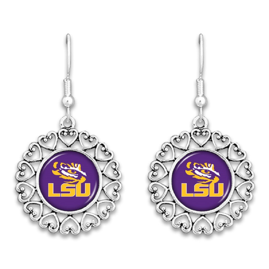FTH LSU Tigers Logo Circle Earrings with Hearts