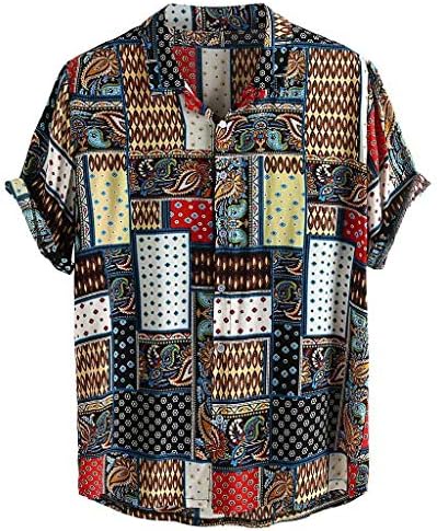 NANTE Shirt Men's Blouse Vintage Ethnic Style Printing T Shirt Loose Short Sleeve Shirts Stand Collar Tops Mens Top Men Clothes