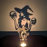 Hikiwin Halloween Witch Shadow Candles Holder,Funny Halloween Shadow Candlestick Decorations,Vintage Tea Light Scary Decorations for Home Party Indoor,Skull Witch,1 Piece