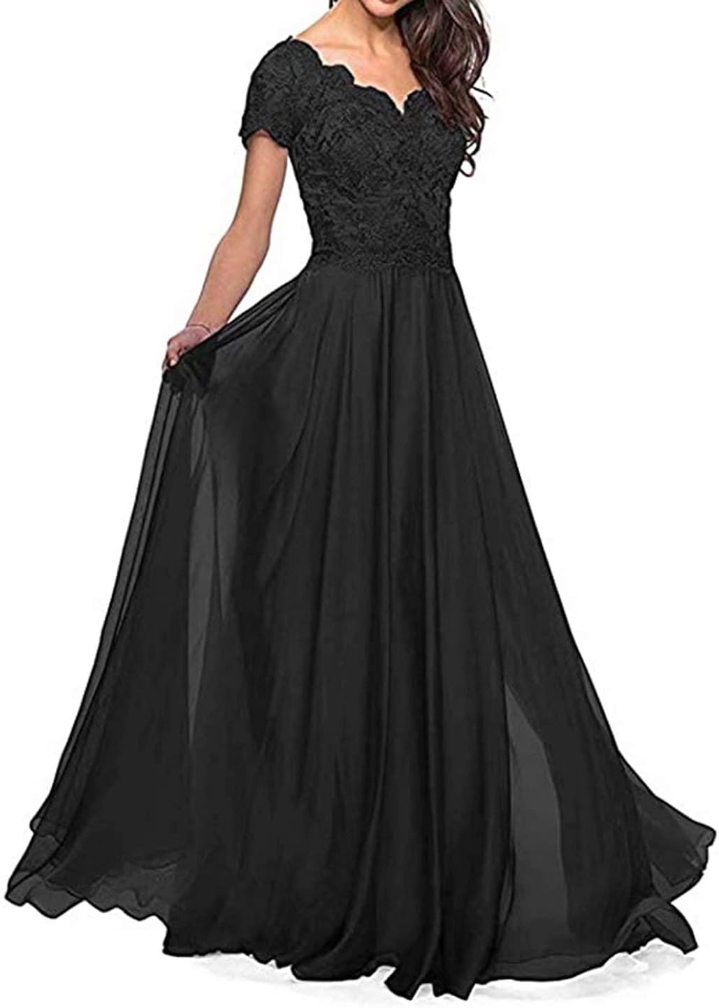 Lace Chiffon Mother of The Bride Dresses Short Sleeves Prom