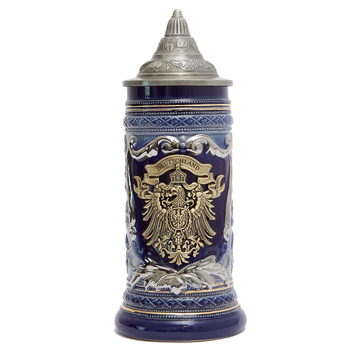 HAUCOZE Beer Stein Mug German Eagle Medallion Drinking Viking Tankard with Petwer Lid for Birthday Gifts Men Father Husband 0.6 Liter