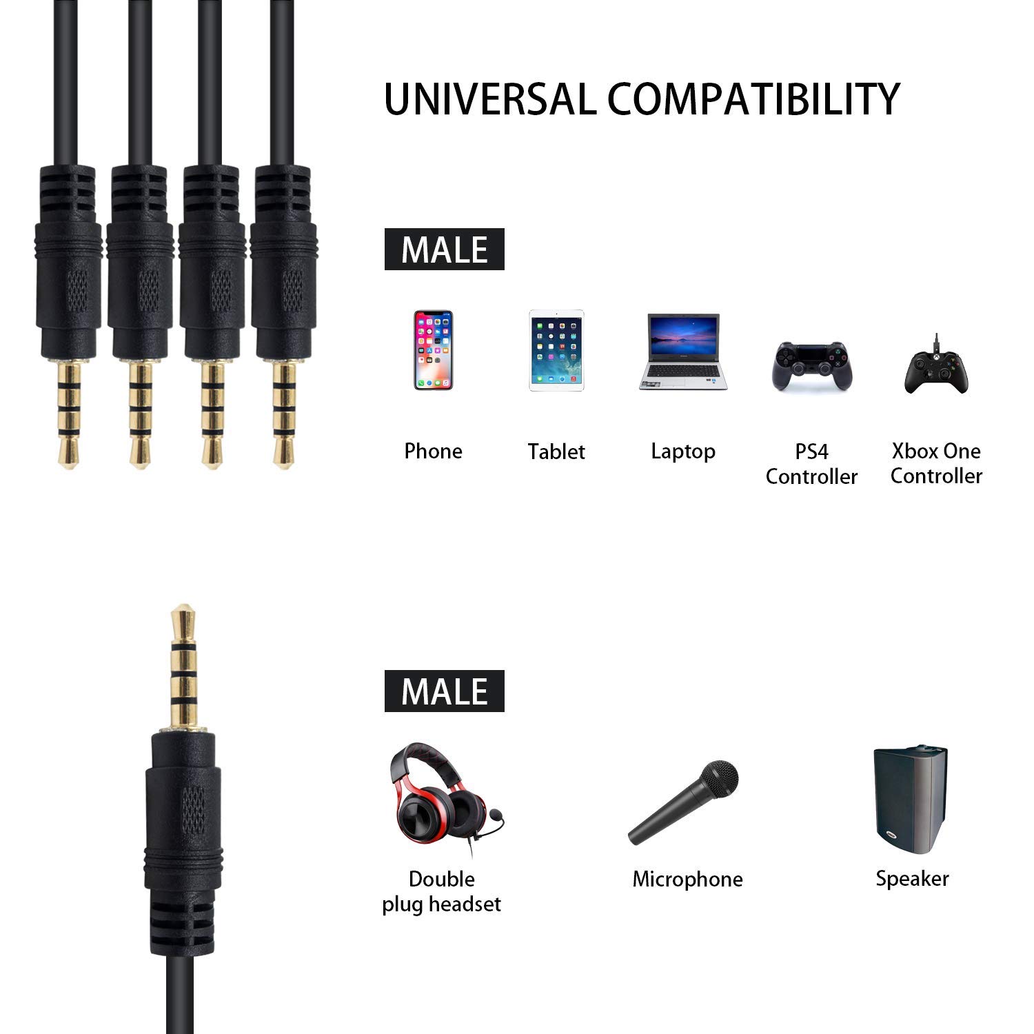 Poyiccot 3.5mm TRRS Splitter Mic Cable, 3.5mm AUX Cable 4 Pole 3.5mm Male to 4X 3.5mm TRRS Male Jack Y Stereo Auxiliary Cable Compatible Microphone: Industrial & Scientific