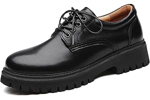 IUY Black Platform Oxford Shoes for Women Chunky Leather Work Office Non Slip Dress Shoes Saddle Comfortable Business Shoes