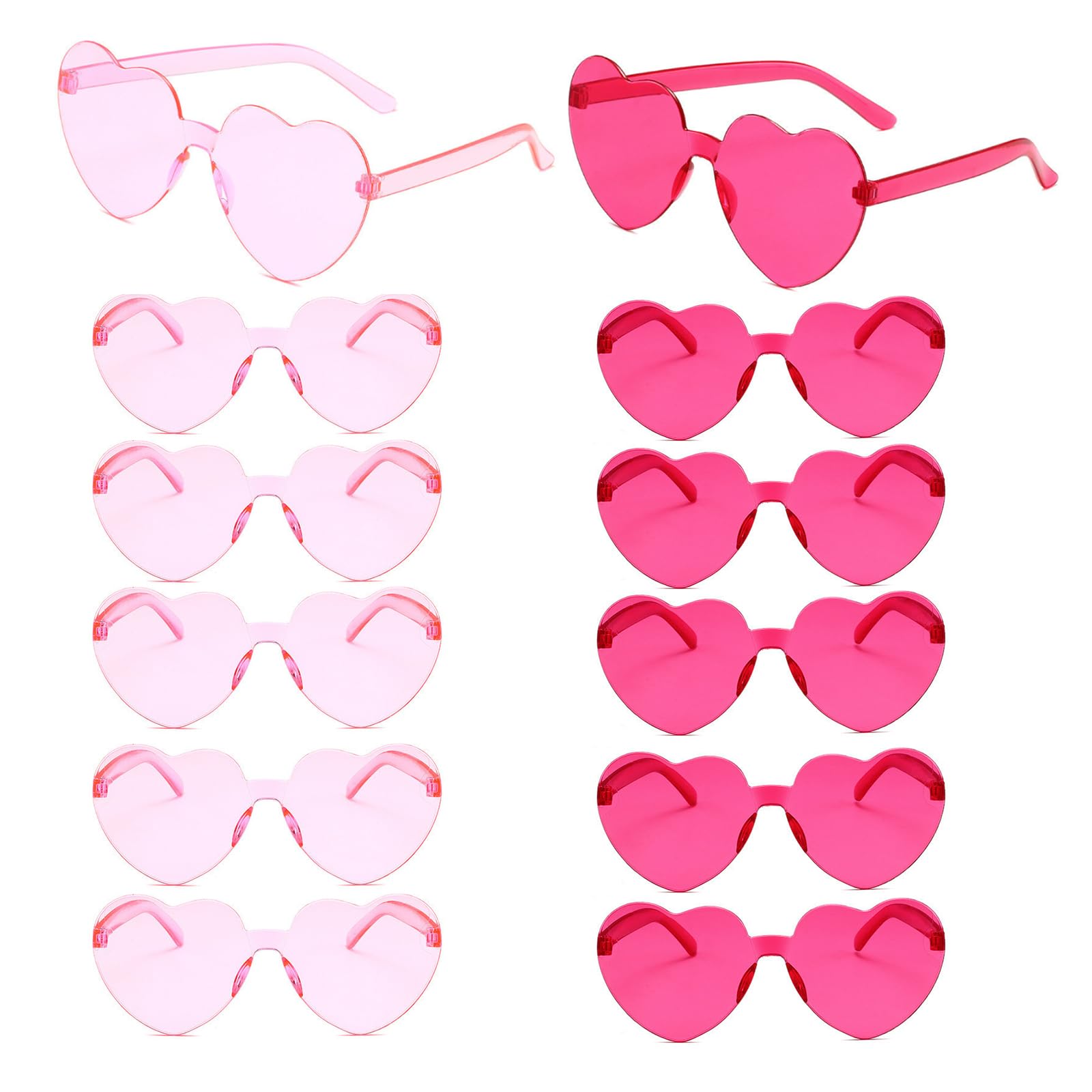 Ethlomoer 12 Rimless Heart Glasses in Candy Colors - Perfect for Barbie, Bachelorette, Hen Parties and More - Pink Heart Shades, Ideal for Pool Parties