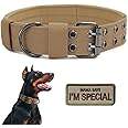 Tactical Dog Collar Military Adjustable Dog Collars Soft Nylon K9 Training Collar with Patch Heavy Duty Metal Buckle Collars for Medium Large Dogs (Brown, M)