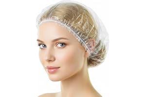 100 PCS Disposable Shower Caps, Thick & Waterproof Plastic Elastic Bath Caps (42CM) - Clear Shower Hats for Women, Men & Kids
