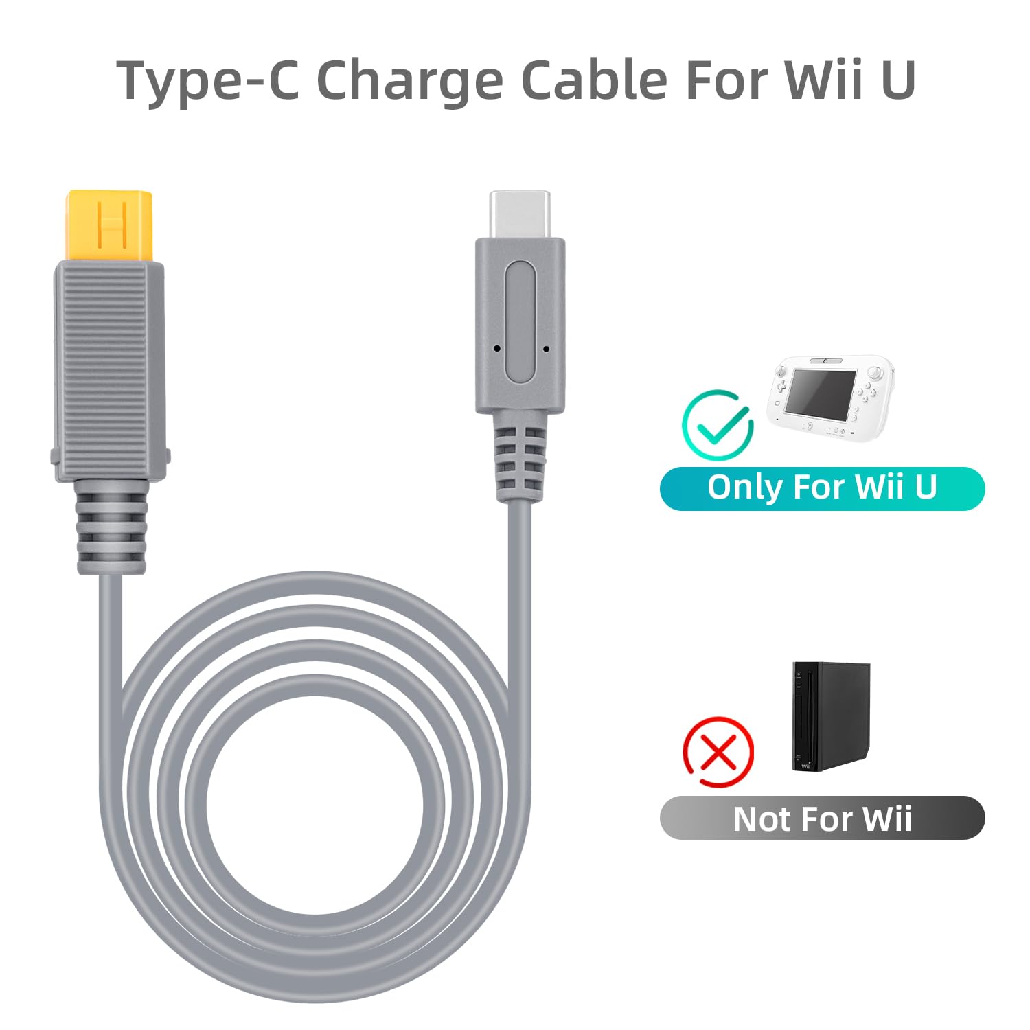 Wigearss 6.5Ft (2M) Type C Power Charge Cable for Wii U Work with a 35w-65w Power Adapter-Gray (not Include The Power Adapter/not Compatible with Wii)