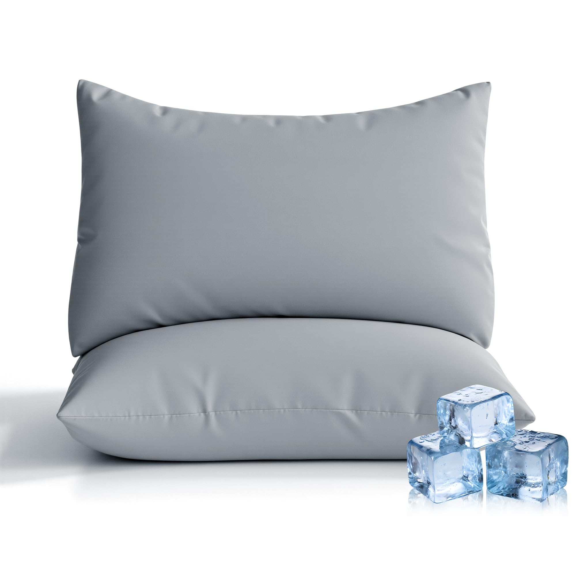 Ultra-Chill Cooling Pillowcase Set of 2 for Hot Sleepers, Softer Than Silk Pillow Cases for Protecting Hair & Skin, Breathable Bed Pillow Covers w/Zipper, Gifts for Women Men(Silver Gray, Sueen)