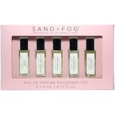 Sand + Fog Perfume Oil California Coast Discovery Set, 5 Fragrances, 0.17 Fl Oz Each Bloom, Jasmine &amp; Cedarwood, Pistachio Dreams, Violet Sandalwood, White Vanilla