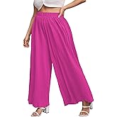 WDIRARA Women's Plus Size Pleated Elastic Waist Wide Leg Casual Long Pants