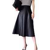 utcoco Womens Casual Long Leather Skirt High Waist A-Line Swing Midi-Length Faux Leather Skirts