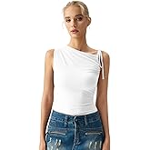 QINSEN Women's Sleeveless Tank Tops High Neck Double Lined Summer Crop Going Out Shirts
