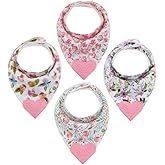 Pickle & Olive Baby Bandana Teething Bibs with Attached Teether- Set of 4 - Floral