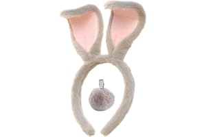 CHEU Easter Bunny Headband and Pom Pom tail set for rabbit costume (grey)