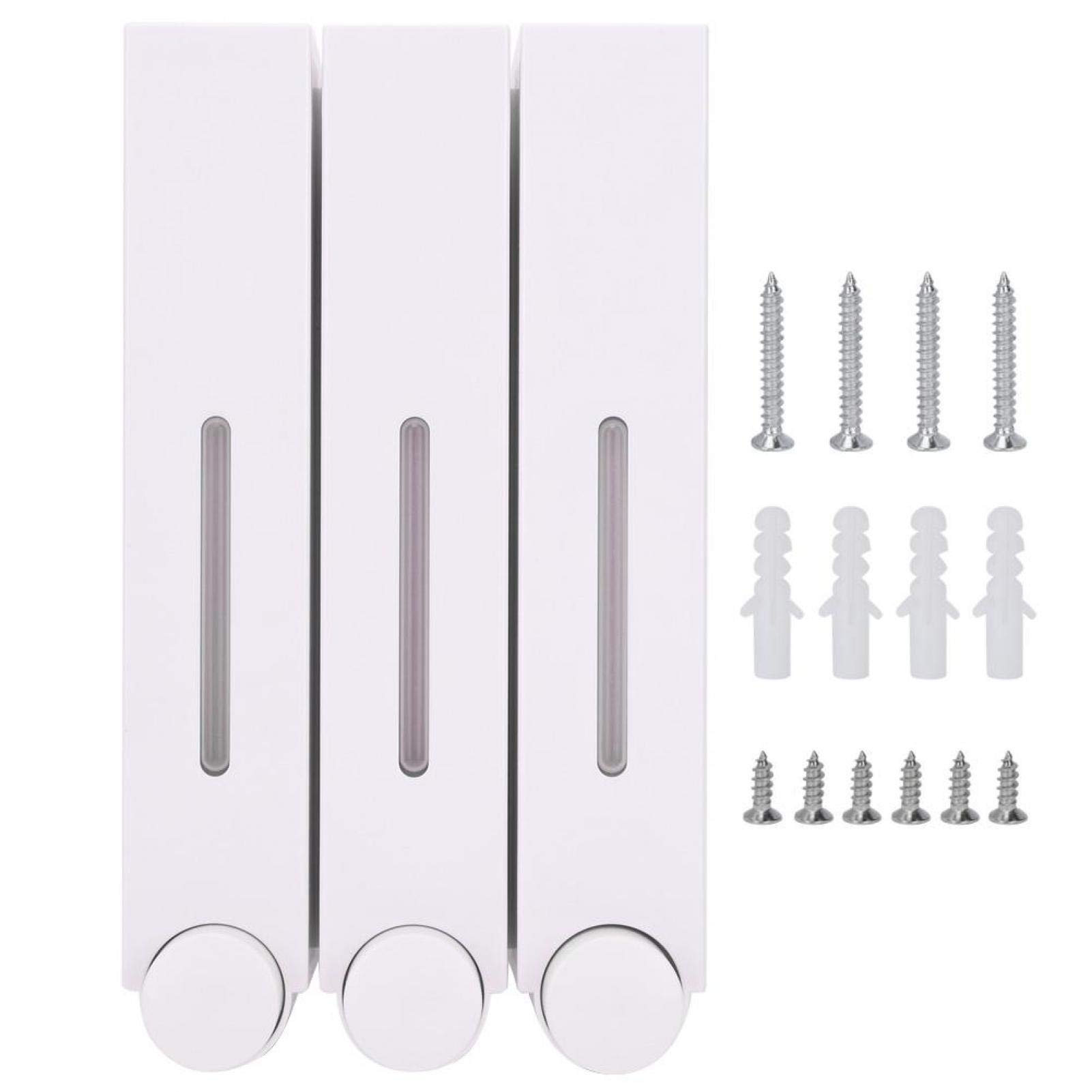 MOUMOUTEN Wall Mount Dispenser, Hand Wash Dispenser Wall Mounted Three Head Shampoo Dispensers for Hotel Bathroom (White)