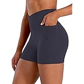 Sunzel Hidden Butt Lifting Scrunch Biker Shorts Women with Pockets Crossover High Waist Yoga Gym Workout Tummy Control Shorts