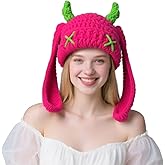 Knit Beanie Hats Cute Bunny Long Ears Funny Hat Winter Cap Warm Knit Rabbit Crochet Skull Cap Outdoor Slouchy Hat ski hat