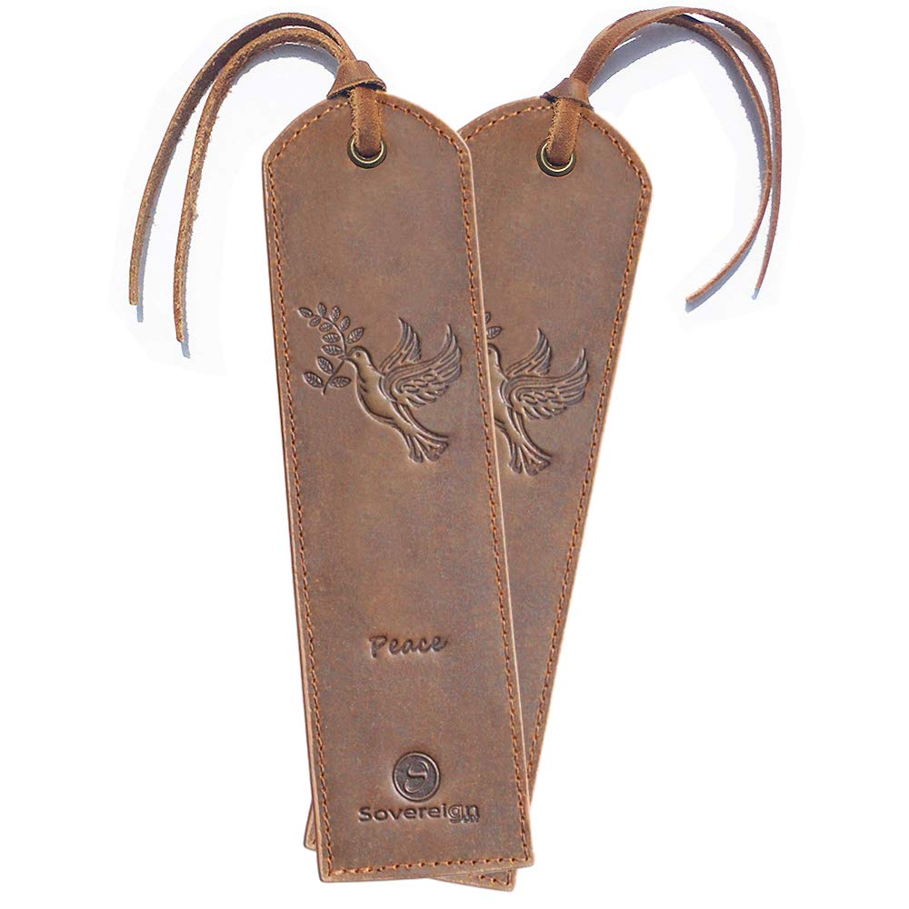 Leather Bookmark Handmade With Dove of Peace Design - Pack of 2 Genuine Book Marks - Perfect for Men, Women and Kids | Great Gifts for Bookworms, Writers, Relatives & Friends