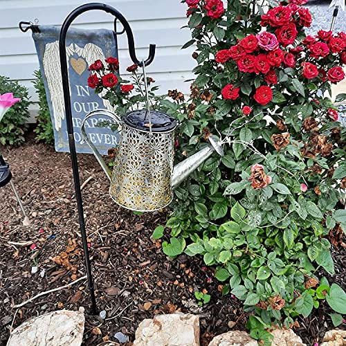 Solar Watering Can Lights with Light String 90 LEDs Lantern Iron Waterproof Perfect for Hanging Outdoor Pathway Garden Flower Decor with 32 inch Shepherd Hook (‎Cool White)