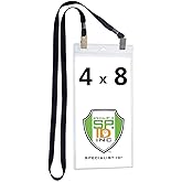 5 Pack - Extra Large 4 x 8 Inch Ticket & Event Credential Badge Holders with No Twist Double Sided Lanyards with Two Bulldog Clips, by Specialist ID (Black)