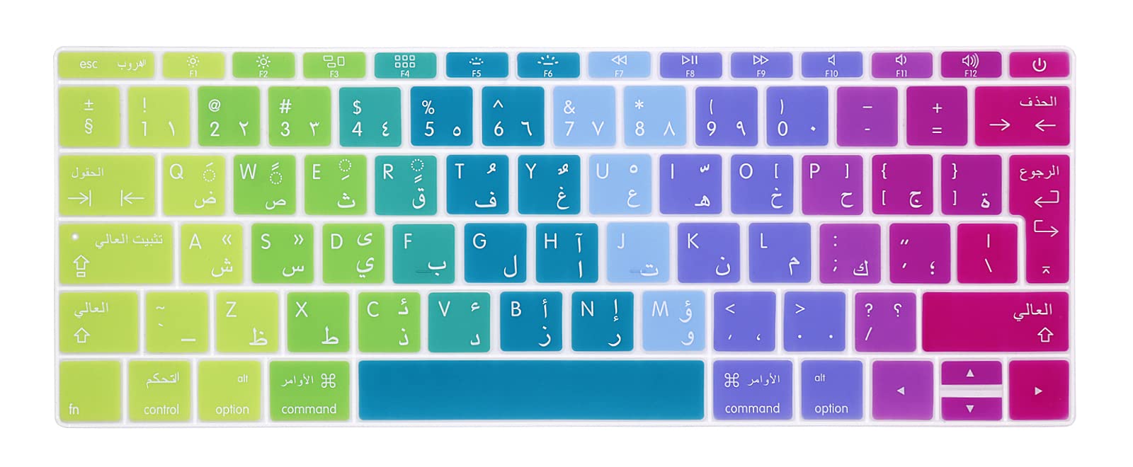MMDW Arabic Language Design Series Silicone Keyboard Cover for MacBook Pro 13 Inch 2017 & 2016 Release A1708 No Touch Bar & for MacBook 12 Inch A1534 Protective Skin (EU Layout),Rainbow