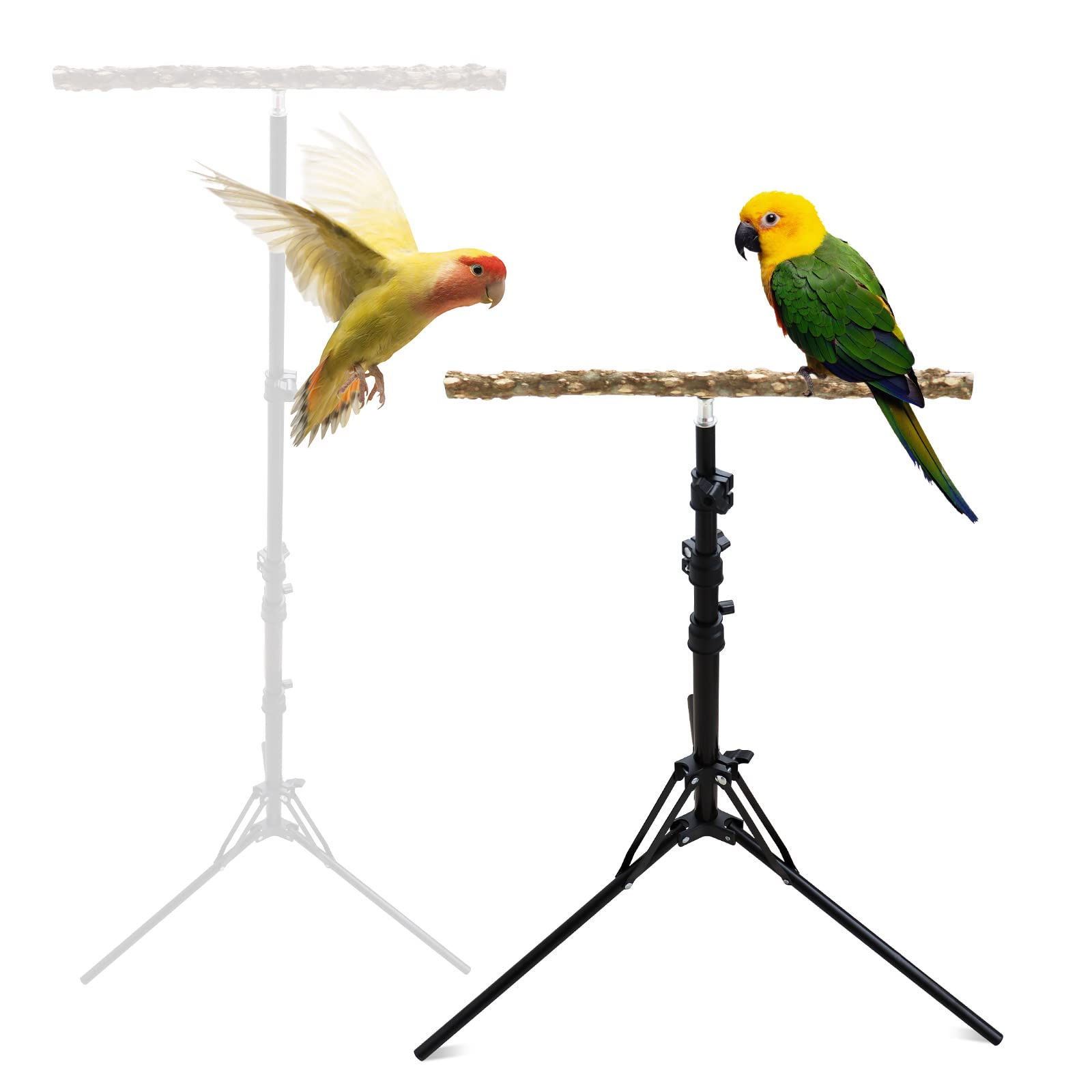 Natural Pepper Wood Parrot Perch Toy, Height Adjustable Bird Stand for Small to Medium Birds, Indoor and Outdoor Use