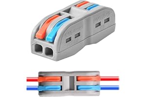 KLMNDUO Wire Connectors Nuts, 50pcs 2 Conductor Compact Splicing Wire Connectors, 2 in 2 Out Lever Wire Nut, 2 Circuit Inline Splices 28-12 AWG, SPL-2