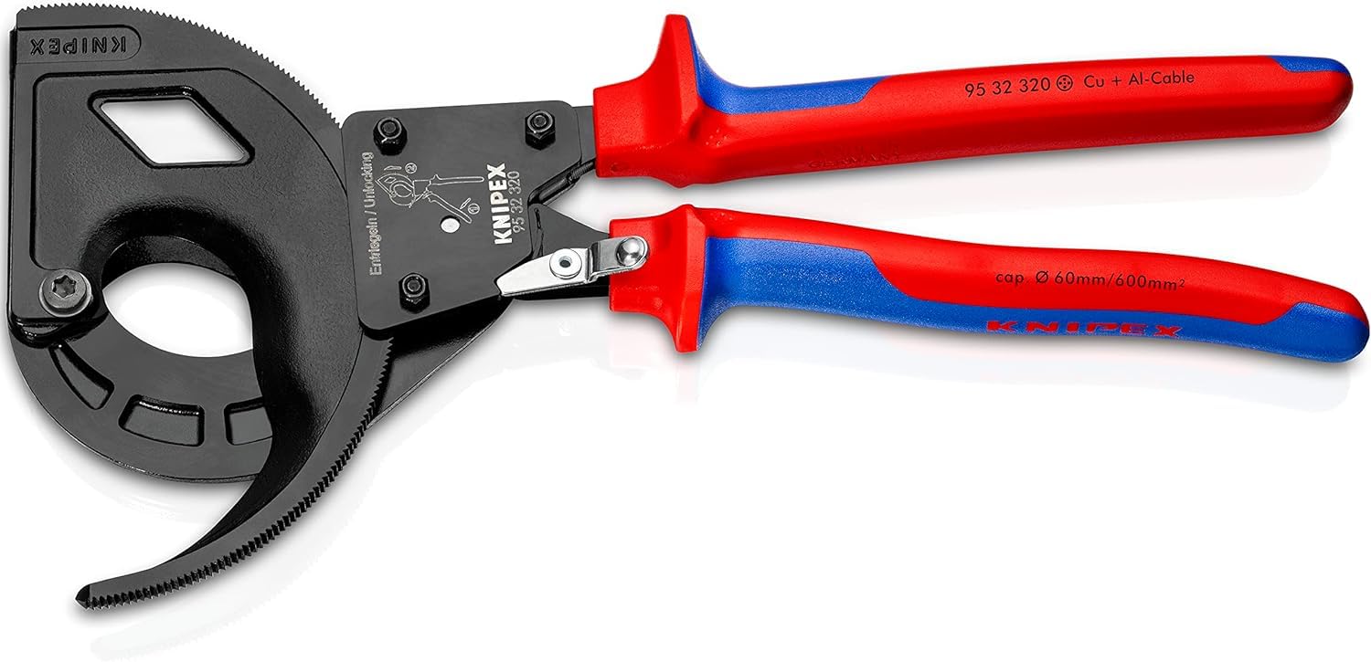 KNIPEX Cable Cutter (Ratchet Principle, 3-Stage) in Blister Black Lacquered with Multi-Component Handles 320 mm, 95 32 320