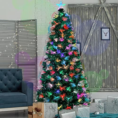 Blissun 7 ft PreLit Fiber Optic Christmas Tree, Prelit Artificial