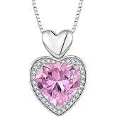 FJ Love Heart Necklaces 925 Sterling Silver Birthstone Pendant Necklace Birthday Anniversary Jewelry Gifts for Women