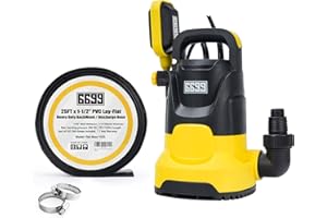 6699 Submersible Sump Pump with 25FT 1-1/2” Discharge Hose Easy to Use 3/4HP Draining Water Pump Kit for Pools Ponds Hot Tubs Flooded Basement Rain Barrel SUB 3000 KIT