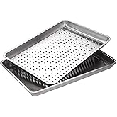 Extra Large 23.5"x15.5" Heavy Duty Commercial Grade 304 Stainless Steel Baking Sheet Set - 2Pcs Cookie Sheets,Uncoated & Non-Toxic, Solid & Perforated Pans for Roasting,Draining,and Food Prep
