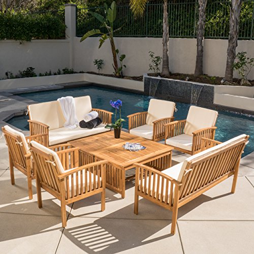Christopher Knight Home 295746 The Carolina Beckley 8-pc Outdoor Wood Sofa Seating Set, 8 Piece, ...