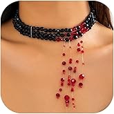 YGBDS Gothic Choker Necklace for Women Goth Blood Drop Necklaces Vampire Choker Red Crystal Dripping Punk Style Pendant Clavicle Chain Halloween Party Jewelry Accessories for Women