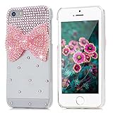 Mavis's Diary iPhone SE Case, iPhone 5S Case, iPhone 5 Case Bling Cute Pink Bow Clear 3D Handmade Hard PC Case with Lovely Pink Sparkle Crystal Glitter Rhinestone Diamond Cover with Cleaning Cloth