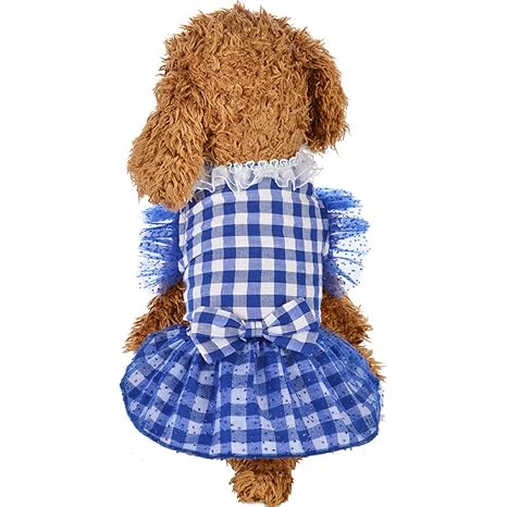 TUDUZ Karierte Pet Kleidung Haustier Hund Kleid Frühling Sommer Kleider Atmungsaktiv Dünn Shirts Pailletten Spitze Bekleidung