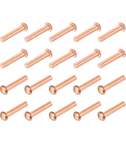 60 Rivets Cuivre Massif Tête Ronde Uxcell - 13mm Long, Tête 3.5mm, Tige 2x12mm