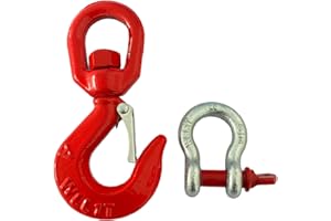 HENBOW 1 Ton Swivel Lifting Hooks and D Ring Shackles,G80 Chain Hooks with 3/8" Shackle,2200Lbs Safety Load Limit,Heavy Duty Alloy Steel Round Rotating Sling Towing Log Hook