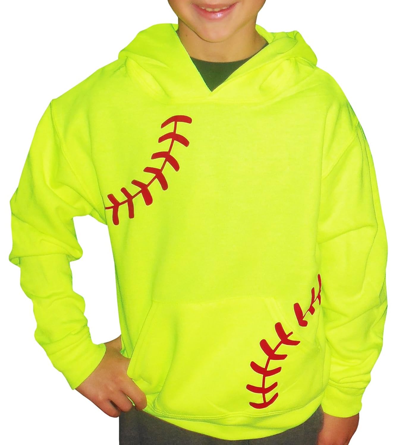 Zone Apparel Girl’s Youth Softball Hoodie Sweatshirt Laces Large Neon