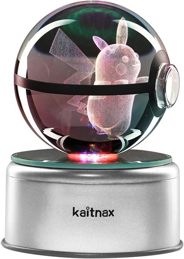 3D Cool Laser Etching Crystal Ball Night Light Gift Lamp for Kids Children Christmas (Pikachu)