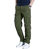 DOWMQ Men's Cargo Pants Casual Workout Joggers Stretch Sweatpants Elastic Drawstring Hiking Tactical Pants with 6 Pockets