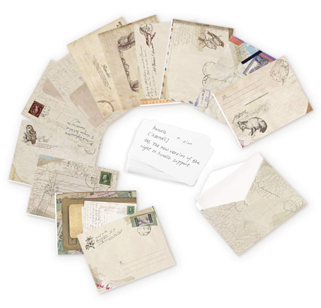 ASFINS Vintage Envelopes, 72 Pieces Mini Cute Envelopes Envelope Make Part, and 100 Pieces Blank White Cards, for Birthday Party Supplies (9.5 cm x 7 cm)