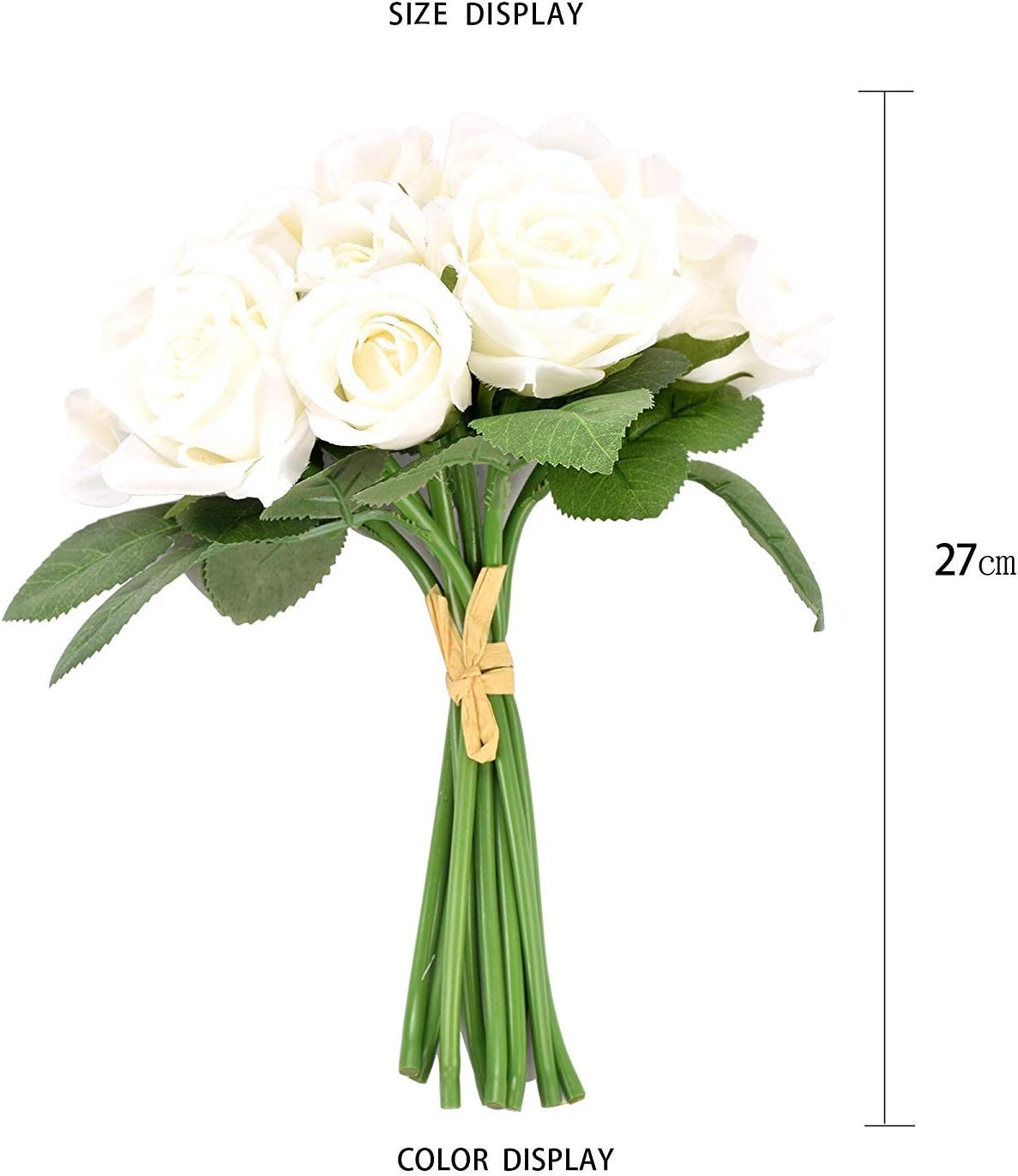 Famibay Artificial Flowers White Roses 18 Heads Fake Flowers 2 Bouquets Artificial Roses with Stems Silk Wedding Bouquet for Home Garden Party Hotel Decoration (White - Image 3